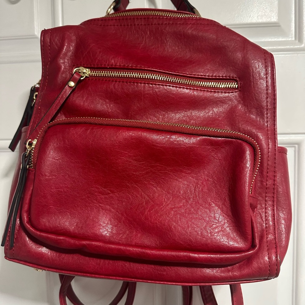 Chic Red Leather Backpack